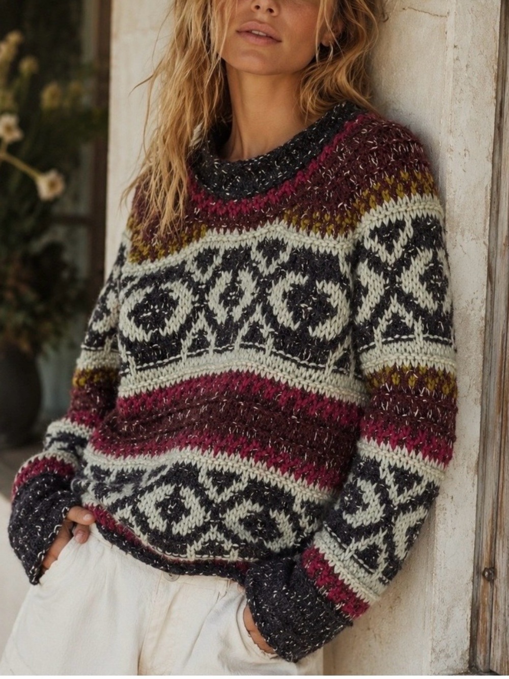 Free People Cozy Multicolor Fair Isle Knit Sweater Women's SM